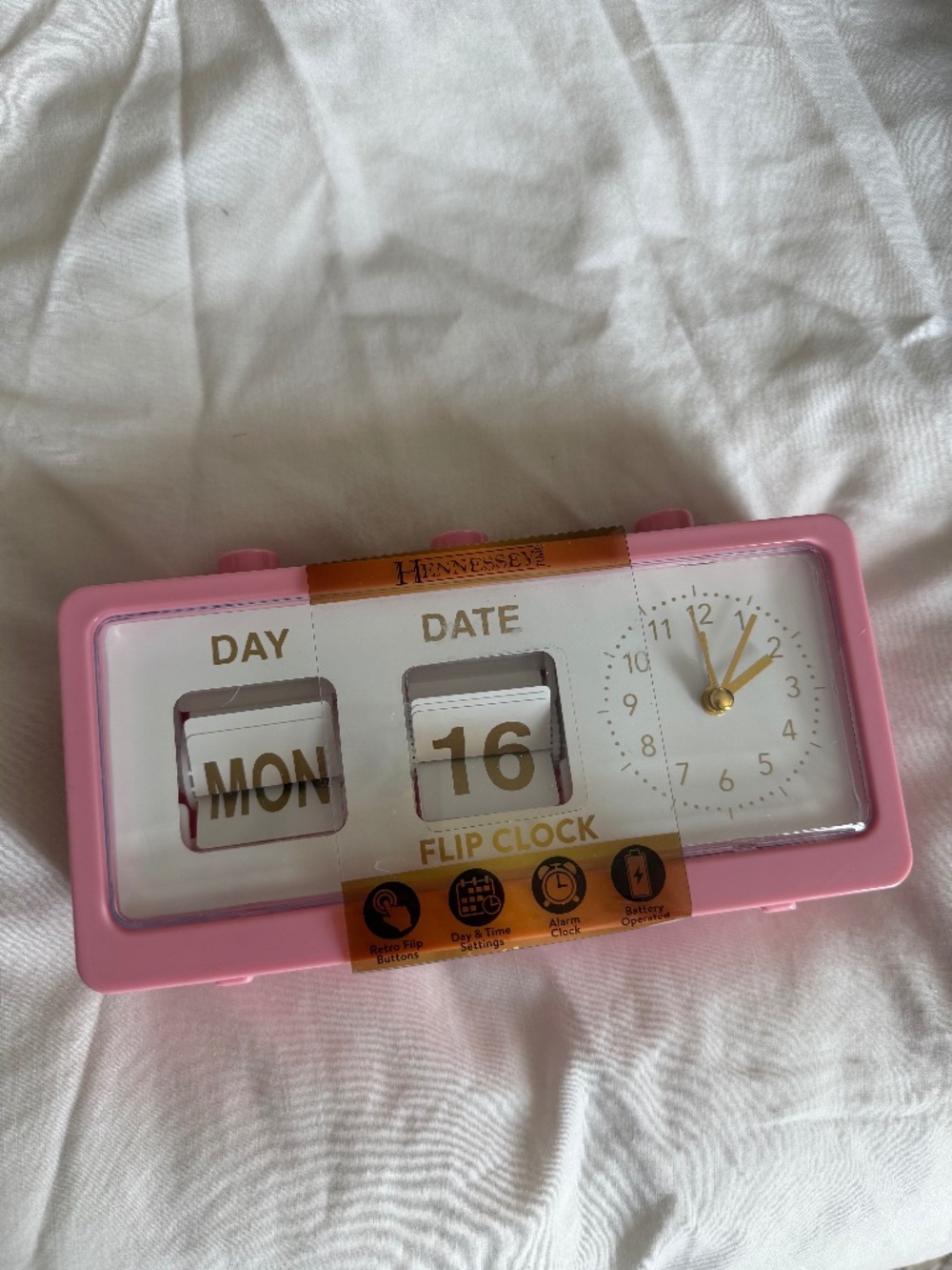 Hennessey Time Pink Alarm Clock with Day + Date